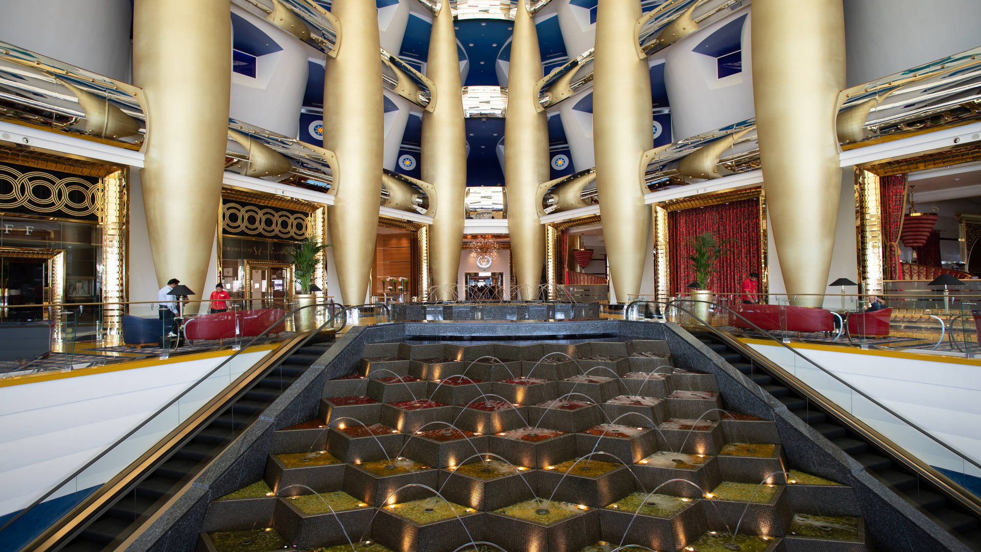 The vibrant atrium at the Burj Al Arab lobby