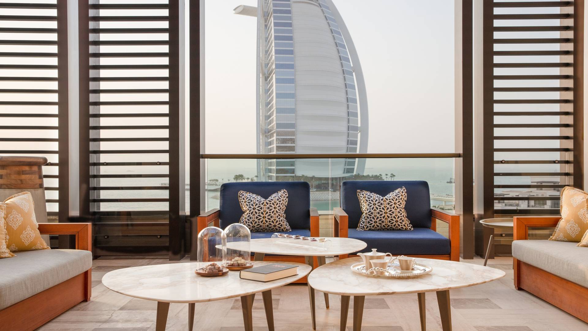 Private terrace overlooking Burj Al Arab from the Royal Suite at Jumeirah Al Naseem