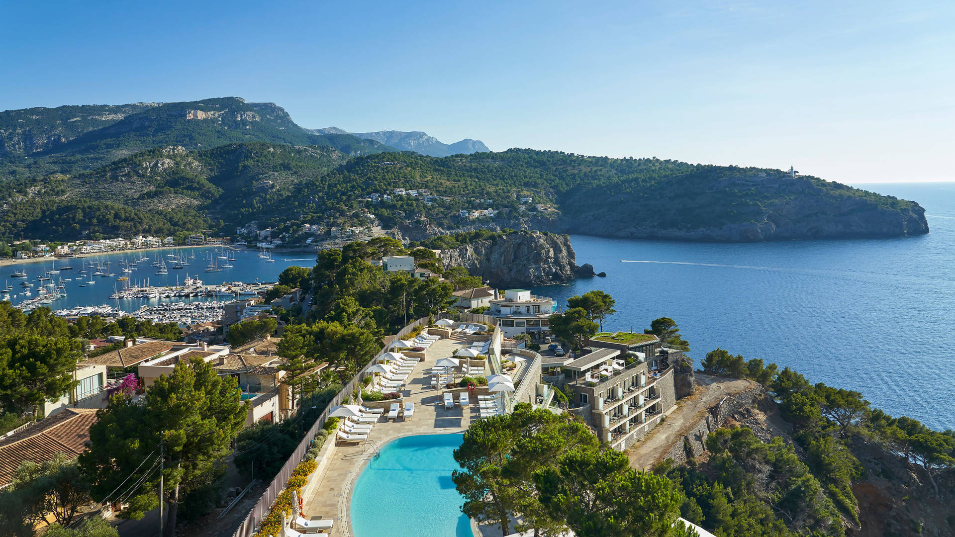 Panoramic view over the Tramuntana Mountains and Jumeirah Port Soller Hotel & Spa