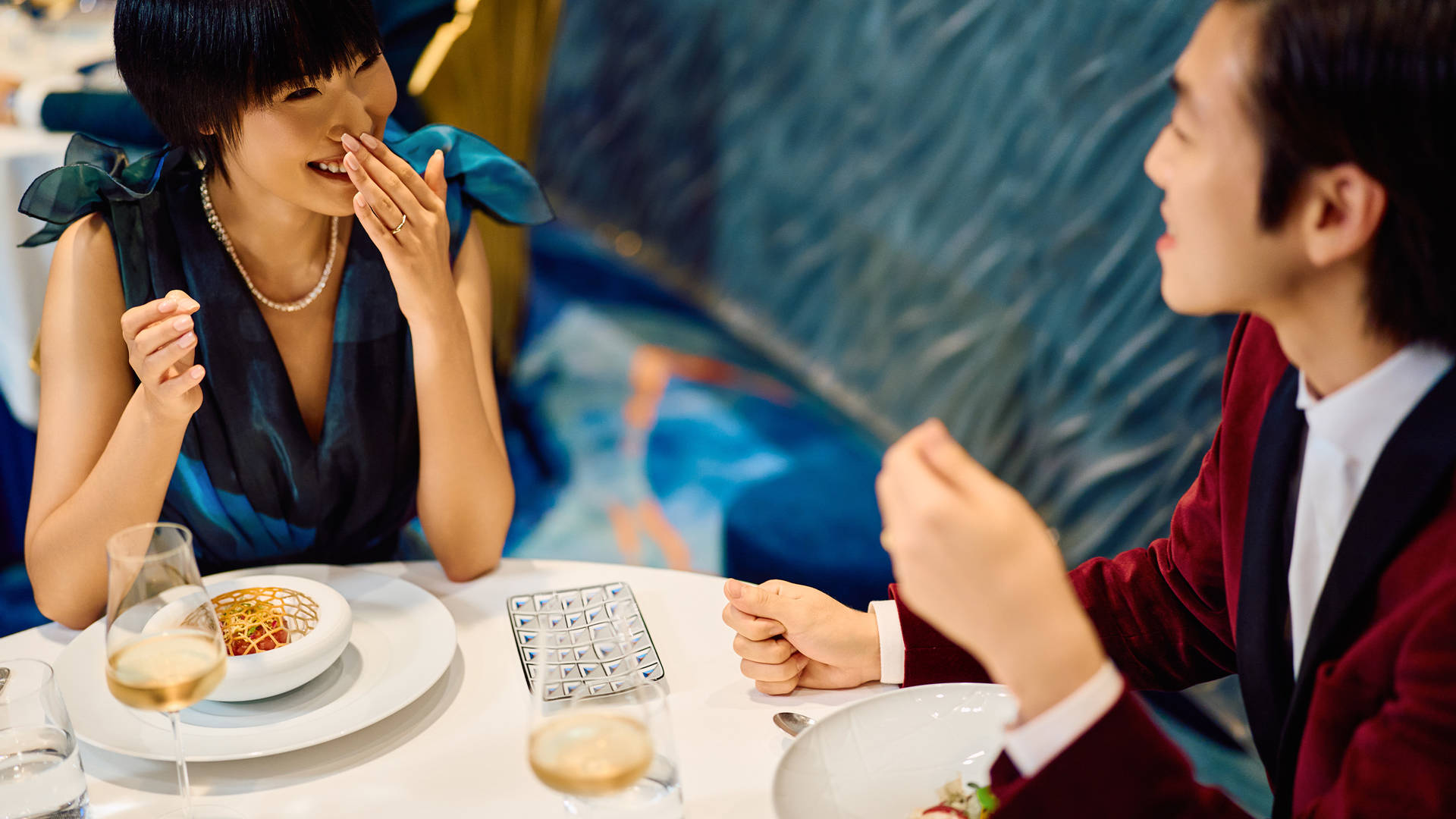Couple eating dinner at Burj Al Arab