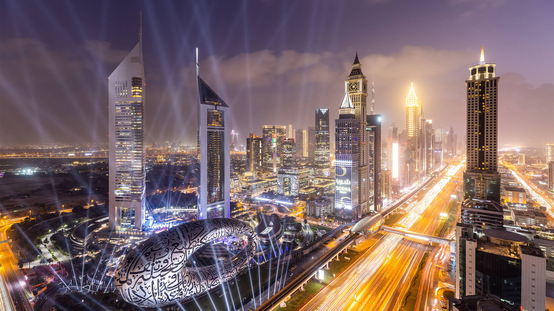 Cityscape surrounding Jumeirah Emirates Towers with Museum of the Future
