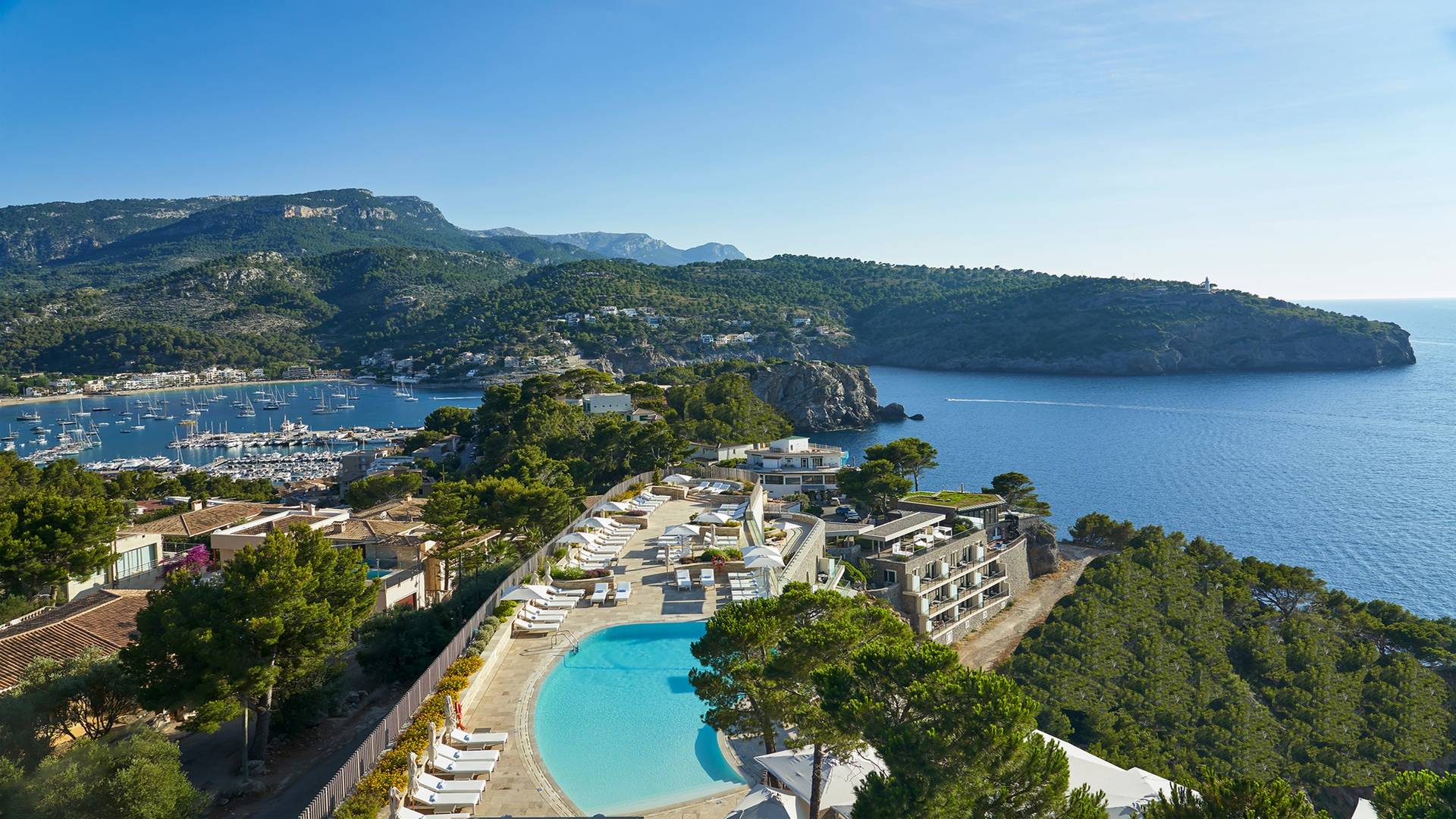 Aerial view of Jumeirah Port Soller Hotel and Spa in Mallorca