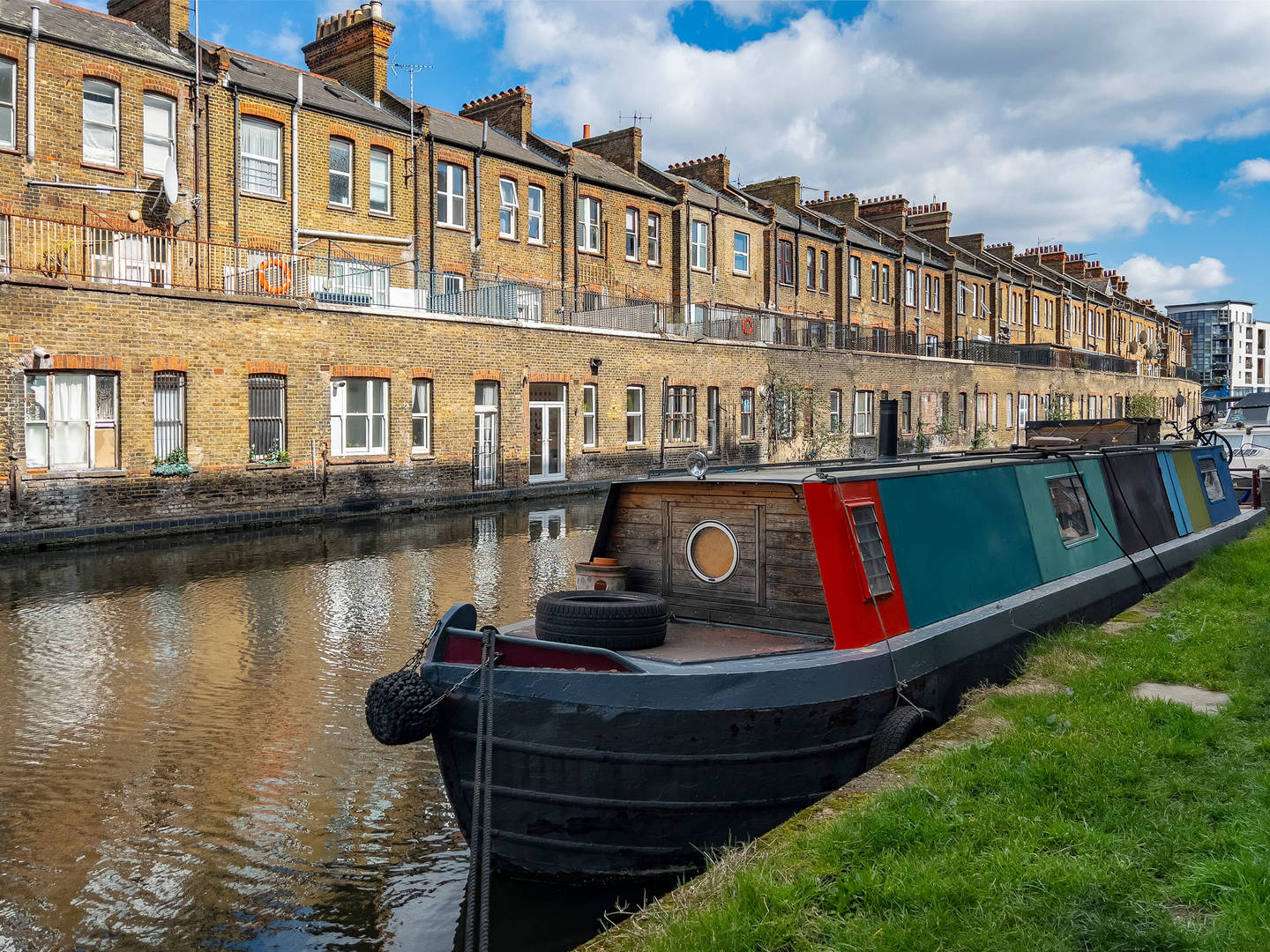 A barge on a canal in Little Venice, London