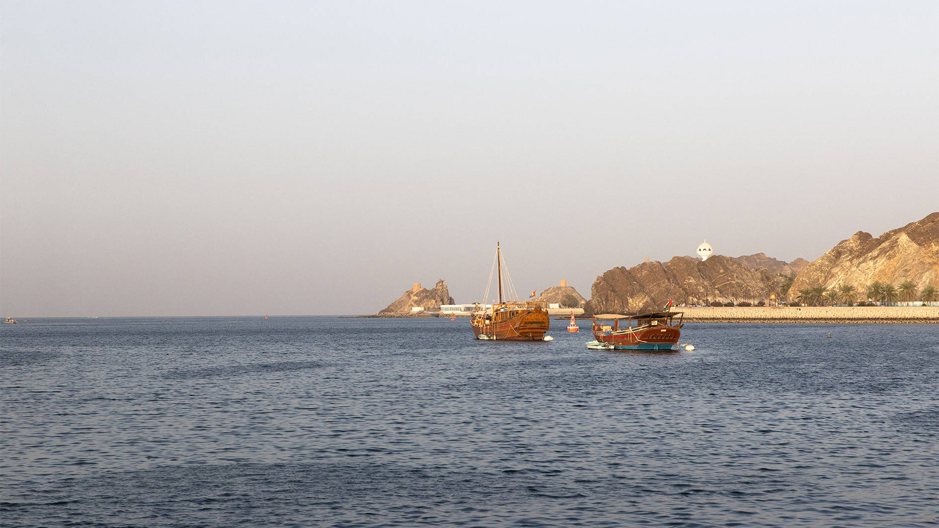 Boats sailing on the Bay of Muscat
