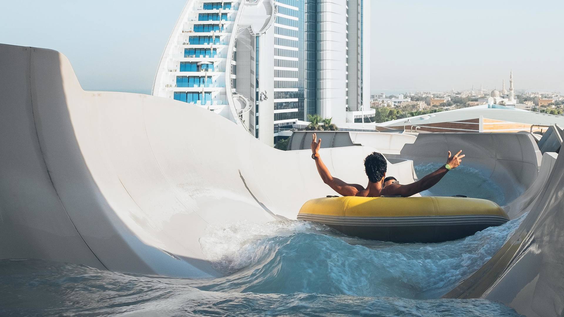 Man on a water slide