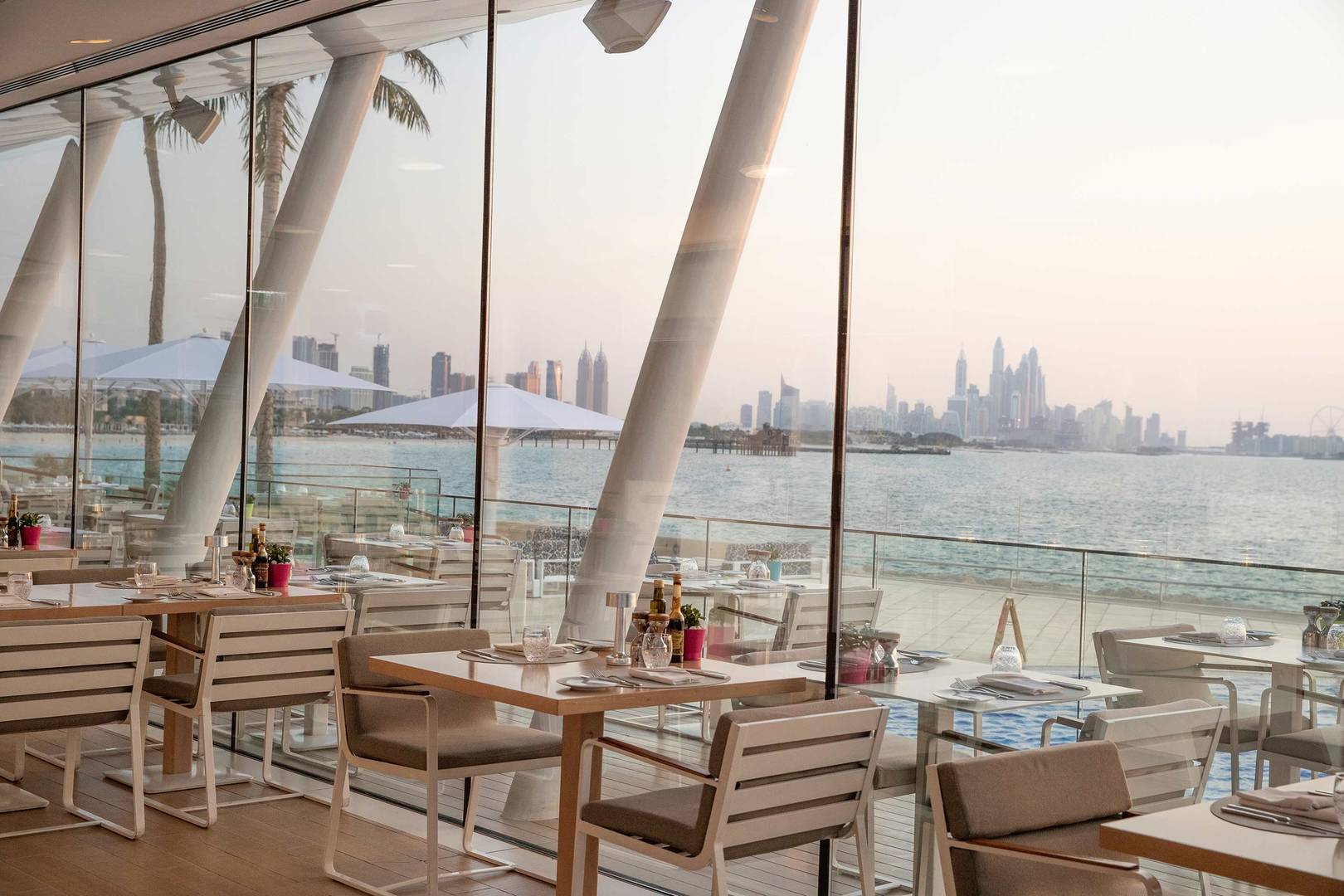 Jumeirah Burj Al Arab Bab Al Yam restaurant with beach and city view