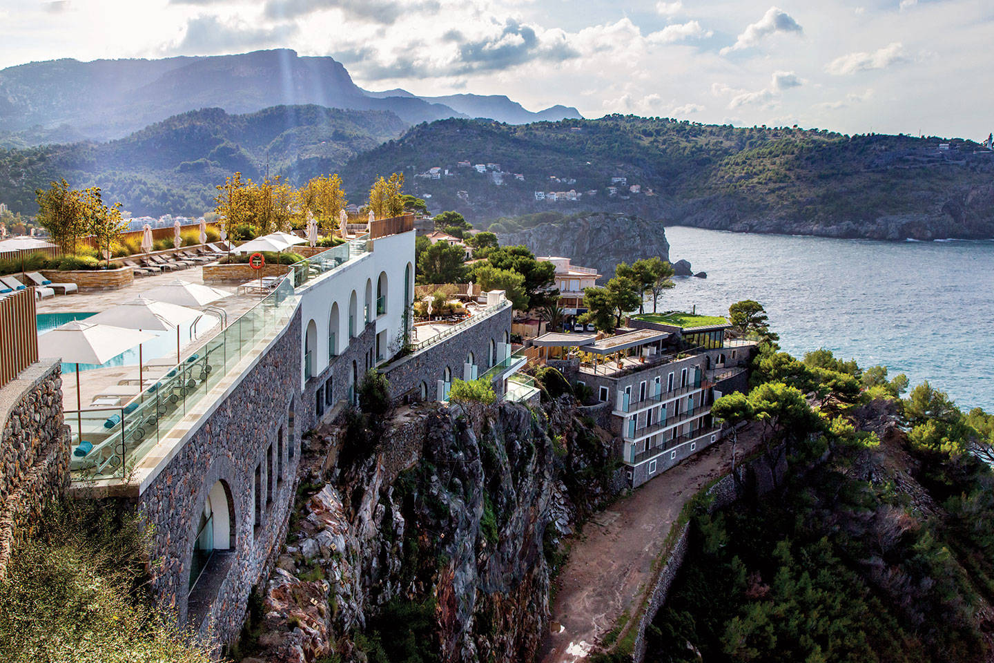 Cliffside aerial view of Jumeirah Port Soller Hotel & Spa 