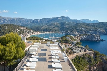 Jumeirah Port Soller Hotel & Spa Terrace overlooking views of mountain and sea