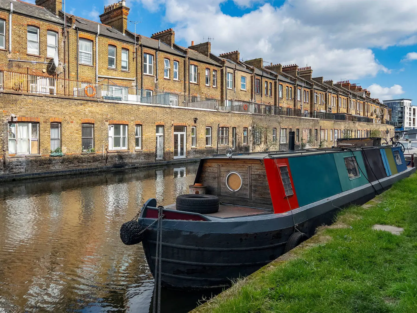 A barge on a canal in Little Venice, London