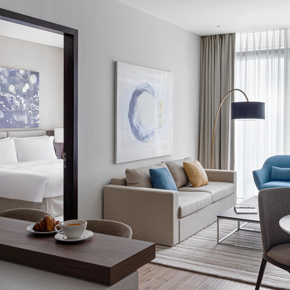 Marina Gate Premium One Bedroom Suite with Marina View Living Room
