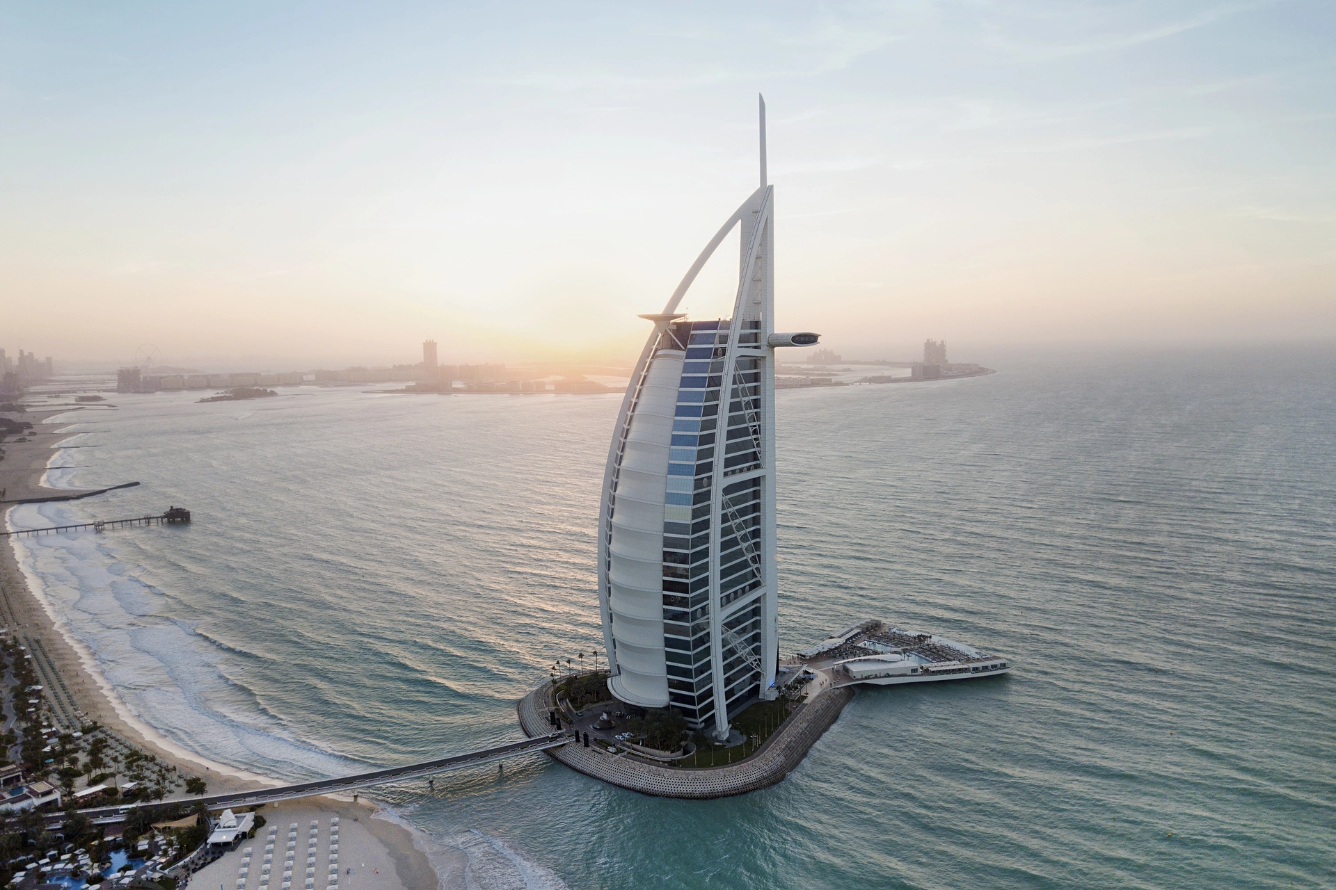 Burj Al Arab Jumeirah - Aerial at Sunset