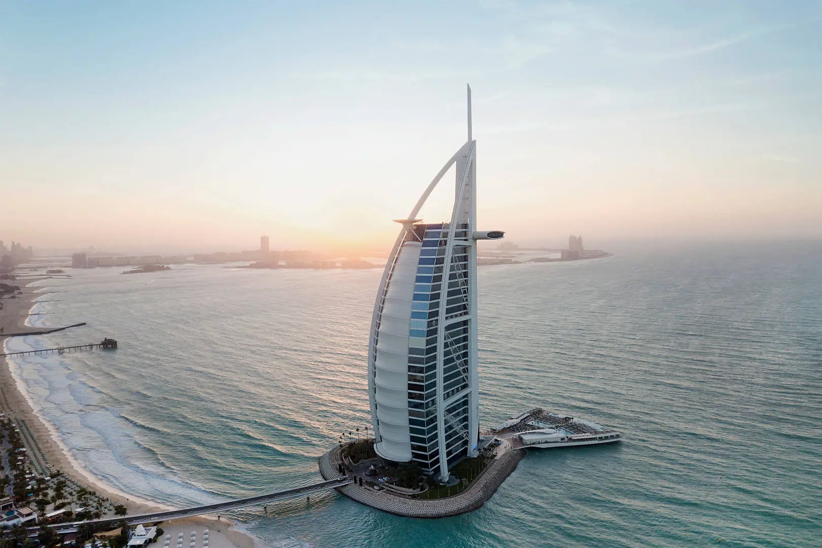 Burj Al Arab Jumeirah  Aerial at Sunset